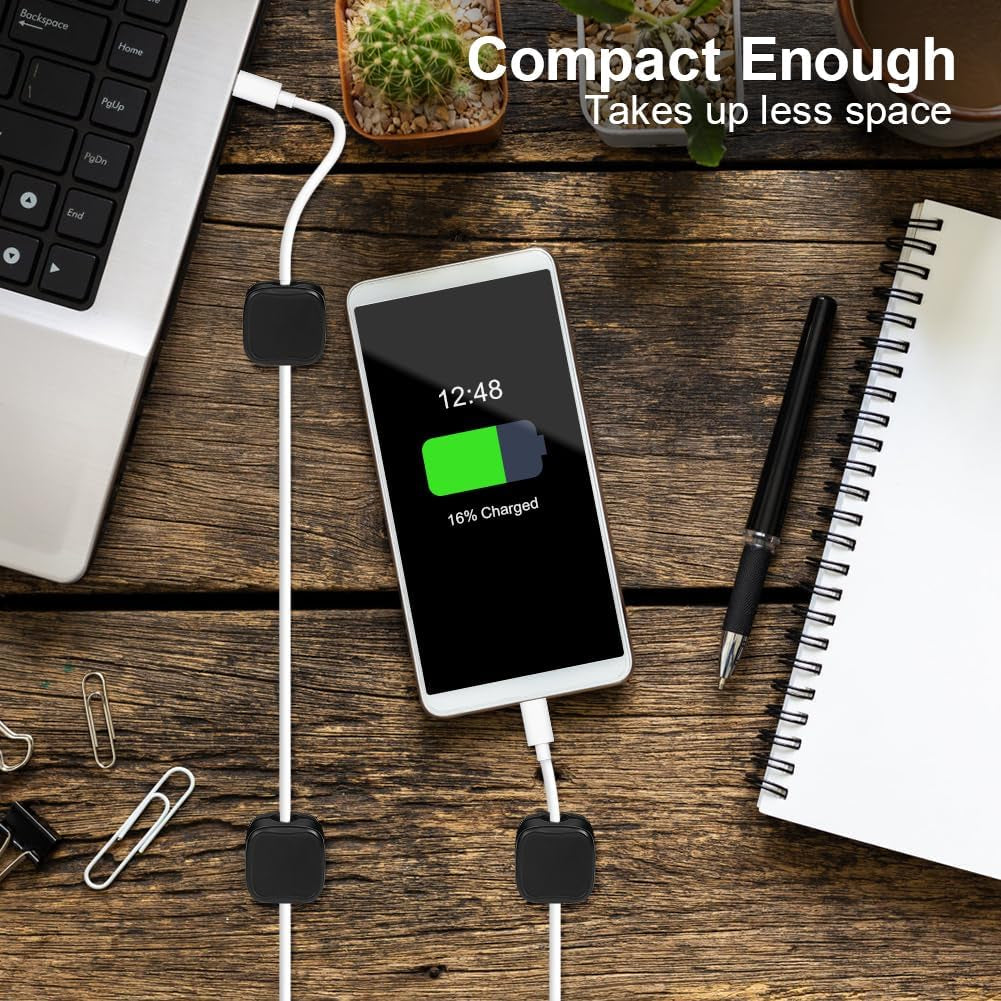 Desk Cable Tidy, 12 Pcs Black Magnetic Cable Tidy, Srong Adhesive Clips Desktop Cord Holder, Hide Phone Charging Cables Keeper, Magnetic Cables Organiser for Home Office Desk Use