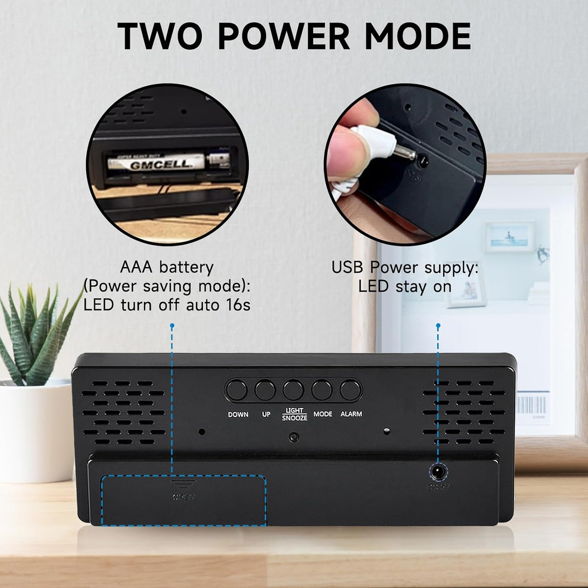 Bedside Digital Alarm Clock, Large LED Electronic Alarm Clocks with Snooze, Date, Temperature Display, Brightness Adjustable, 12/24H, Non Ticking Digital Clock, Usb/Battery Powered Bedroom Desk Clocks