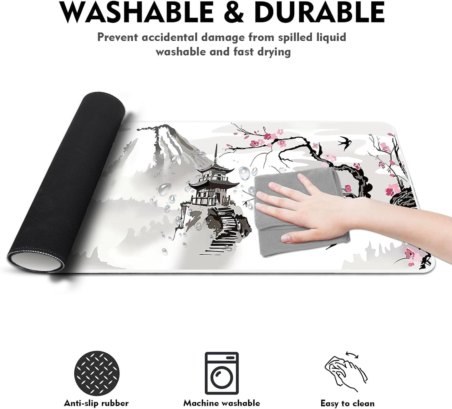 Gaming Mouse Pad, XXL Keyboard Mouse Mat Desk Pad with Non-Slip Rubber Base for Office & Home Computers, Laptop, Gaming (Ink Painting, 80 X 30 Cm)