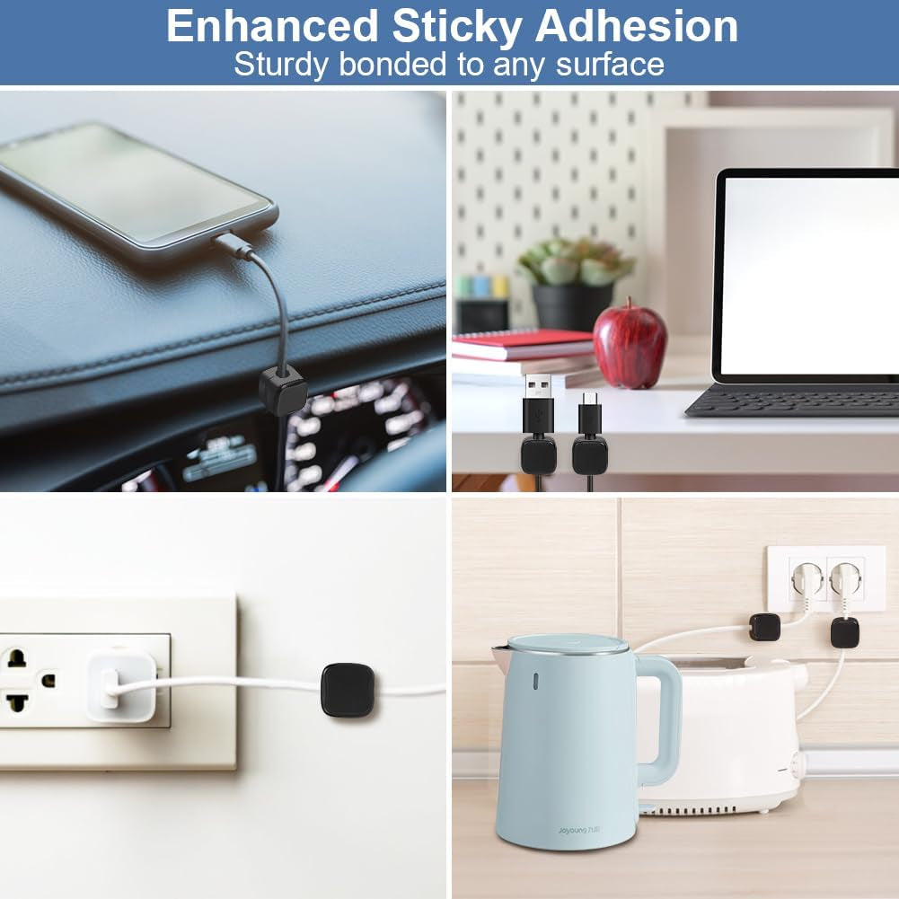 Desk Cable Tidy, 12 Pcs Black Magnetic Cable Tidy, Srong Adhesive Clips Desktop Cord Holder, Hide Phone Charging Cables Keeper, Magnetic Cables Organiser for Home Office Desk Use