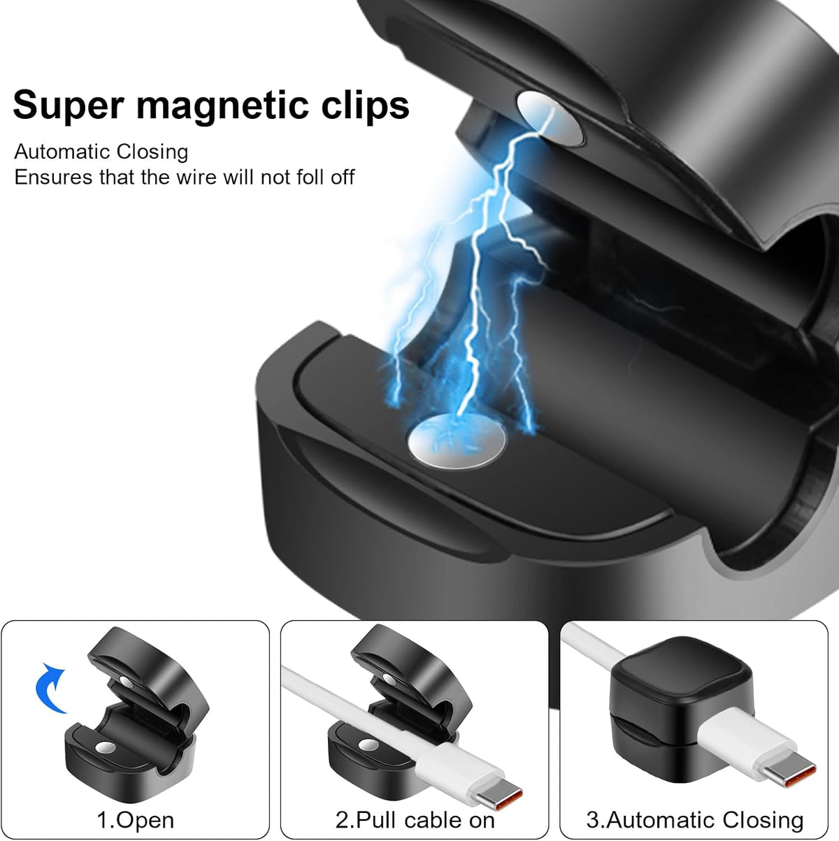 Desk Cable Tidy, 12 Pcs Black Magnetic Cable Tidy, Srong Adhesive Clips Desktop Cord Holder, Hide Phone Charging Cables Keeper, Magnetic Cables Organiser for Home Office Desk Use