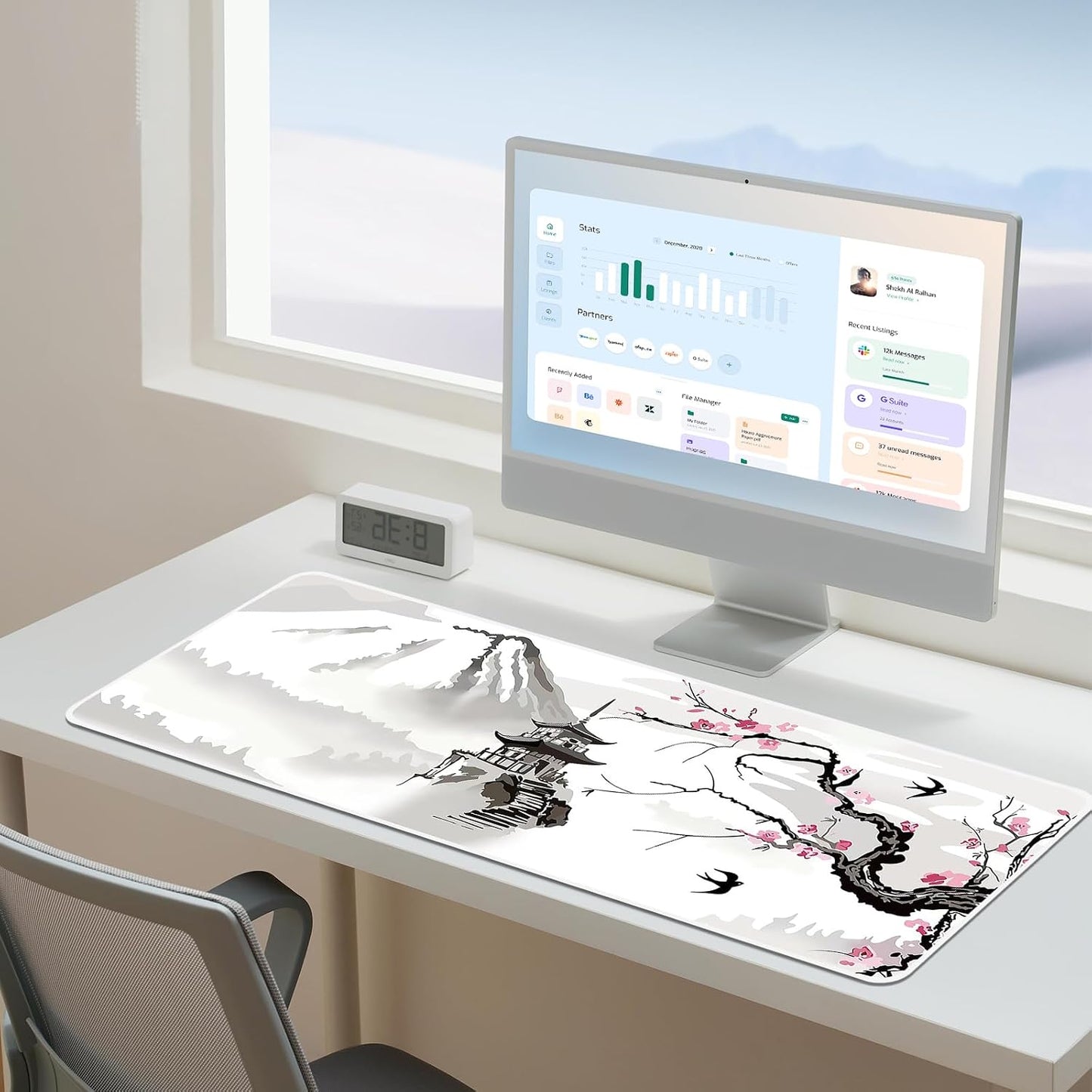 Gaming Mouse Pad, XXL Keyboard Mouse Mat Desk Pad with Non-Slip Rubber Base for Office & Home Computers, Laptop, Gaming (Ink Painting, 80 X 30 Cm)
