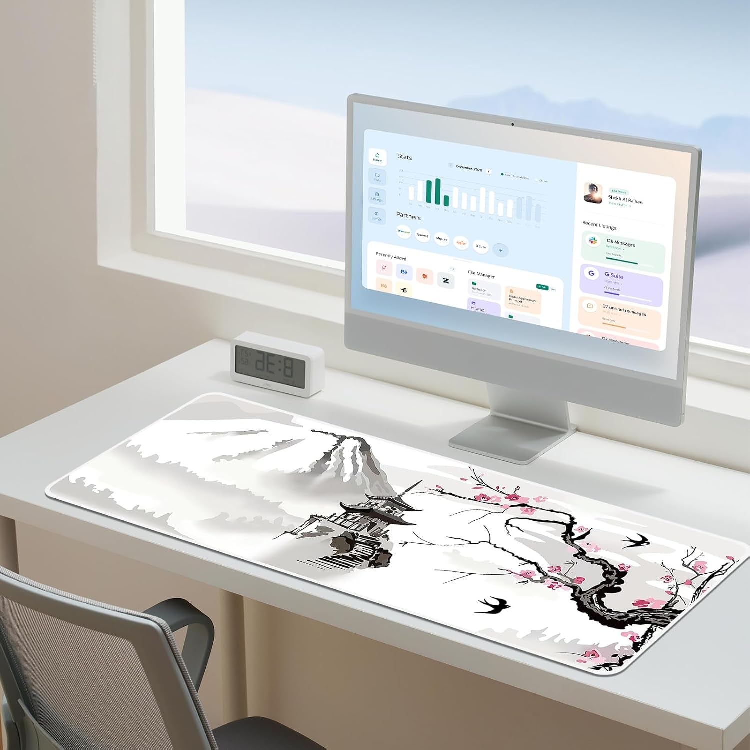 Gaming Mouse Pad, XXL Keyboard Mouse Mat Desk Pad with Non-Slip Rubber Base for Office & Home Computers, Laptop, Gaming (Ink Painting, 80 X 30 Cm)