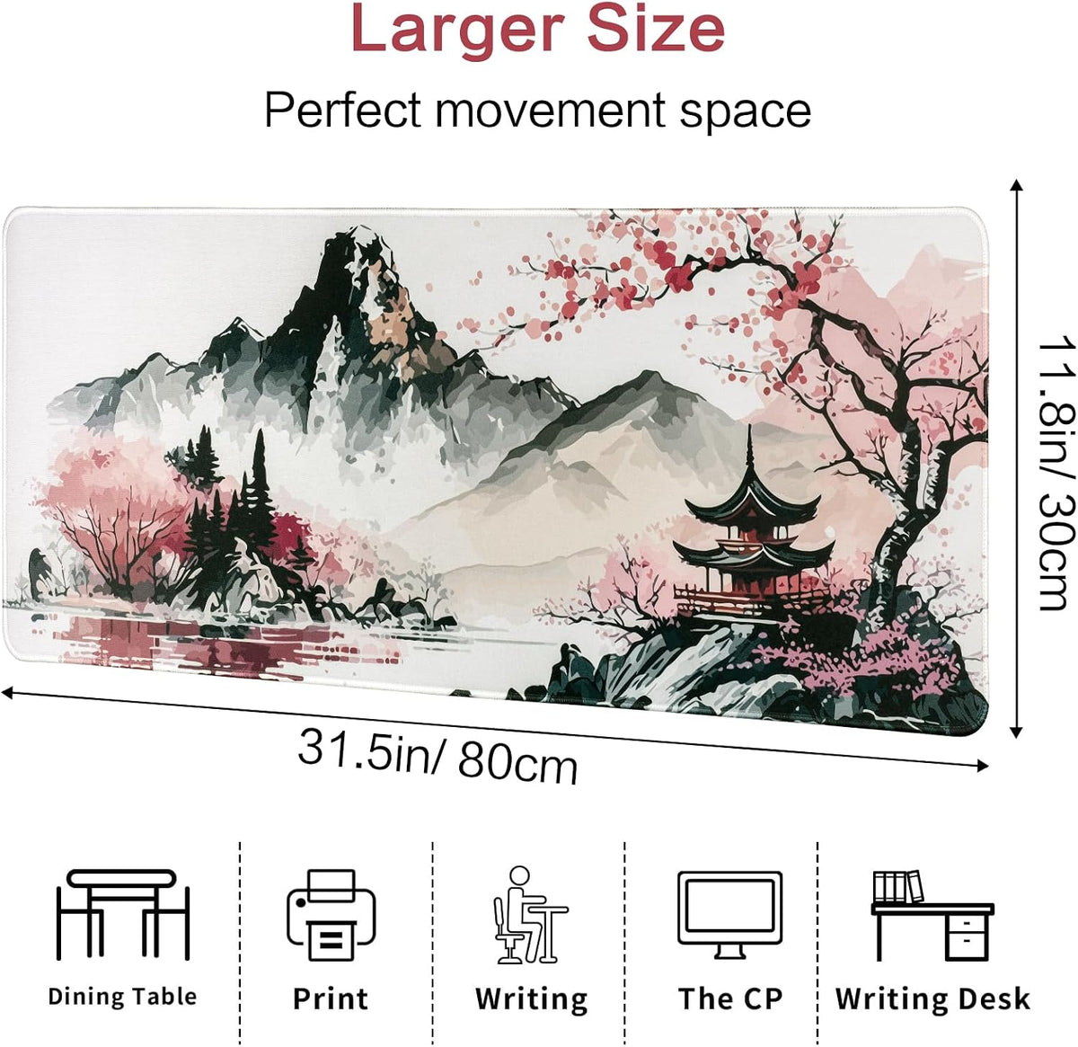 Large Mouse Mat Gaming Mouse Pad 31.5 X 11.8 in Desk Mat Desk Matnon-Slip Rubber Base, Waterproof Surface, Durable Stitched Edges, Laptop Desktop Mousepad (Sakura)