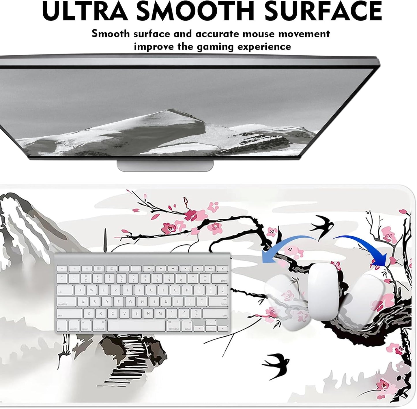 Gaming Mouse Pad, XXL Keyboard Mouse Mat Desk Pad with Non-Slip Rubber Base for Office & Home Computers, Laptop, Gaming (Ink Painting, 80 X 30 Cm)