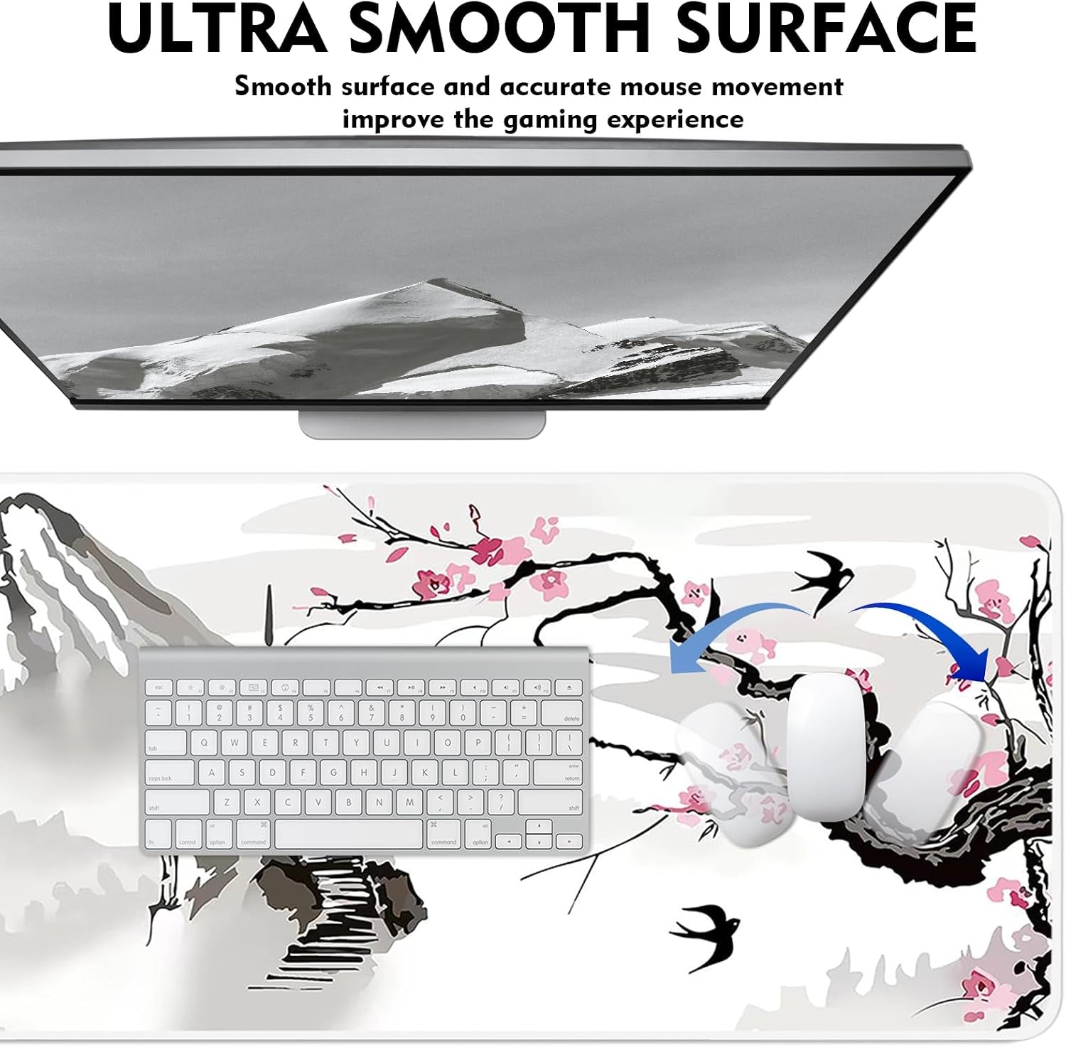Gaming Mouse Pad, XXL Keyboard Mouse Mat Desk Pad with Non-Slip Rubber Base for Office & Home Computers, Laptop, Gaming (Ink Painting, 80 X 30 Cm)