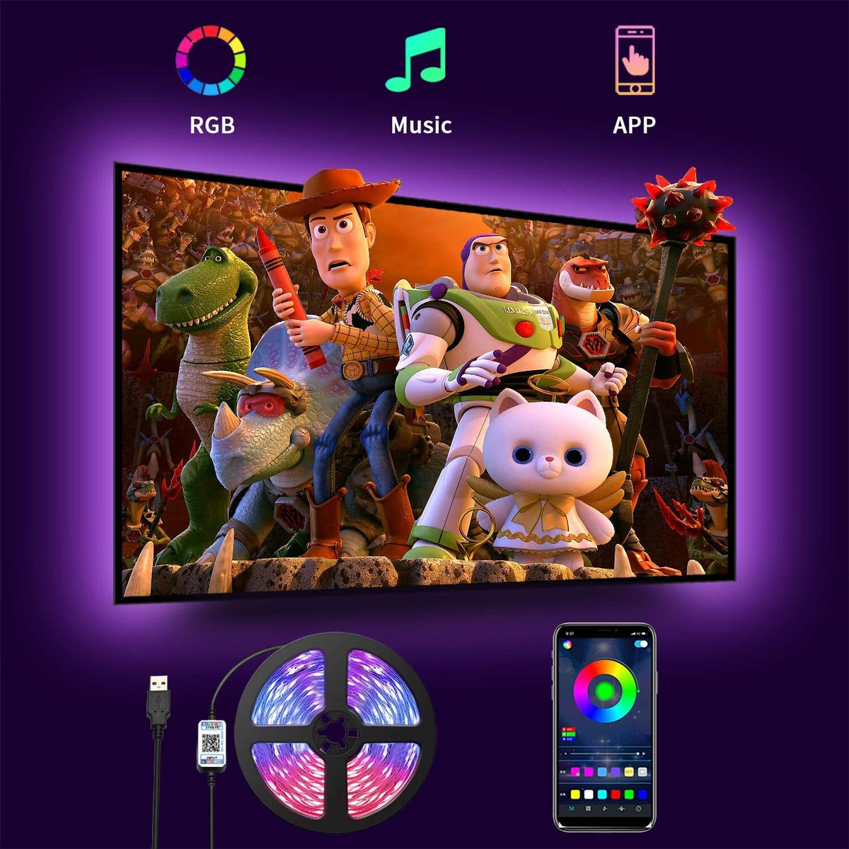 5050 TV Led Backlight RGB Led Strip Light 1-4 Meter Bluetooth APP Control USB TV