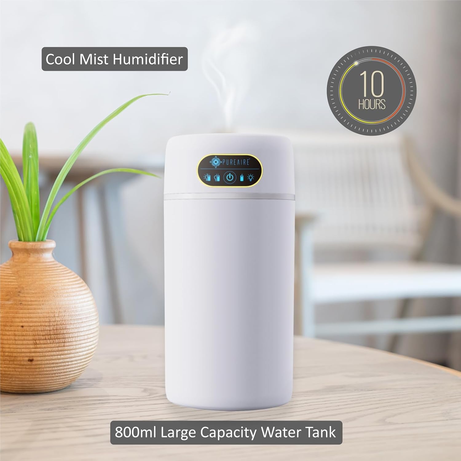 Cool Mist Humidifier for Bedroom Home Office Diffusers for Home LED Ultrasonic Air Humidifier 800Ml Water Tank USB (White) Air Diffuser Scent Baby Nursery