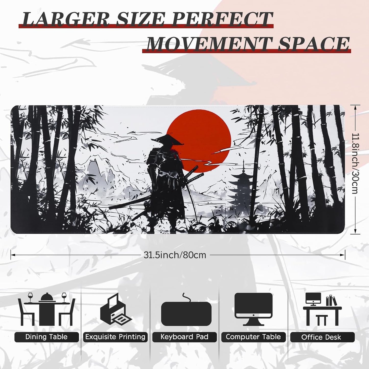 Large Gaming Mouse Pad (800 X 300 X 3 MM) XL Extended Desk Mat, Japanese Mouse Mat, Gaming Keyboard Mousepad, Big Desk Pad with Non-Slip Base and Stitched Edge for Office/Gaming.(B18)