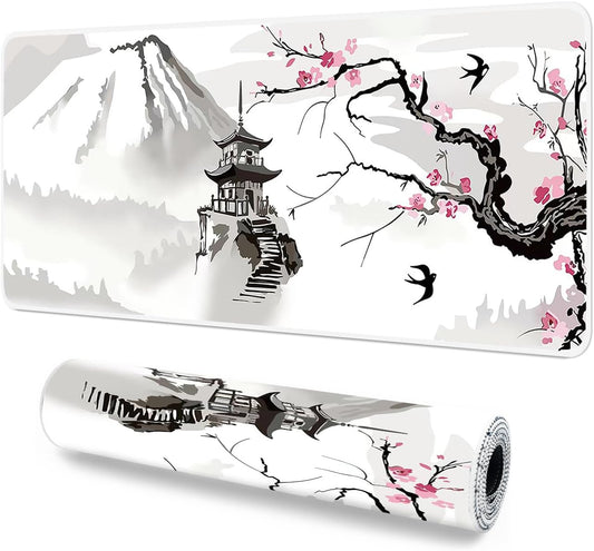 Gaming Mouse Pad, XXL Keyboard Mouse Mat Desk Pad with Non-Slip Rubber Base for Office & Home Computers, Laptop, Gaming (Ink Painting, 80 X 30 Cm)